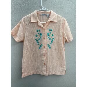 Womens Madison Taylor Shirt Size Petite Large Plaid Short Sleeve Button Up